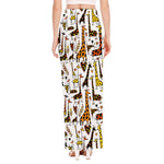 Cartoon Giraffe Pattern Print High Slit Maxi Skirt