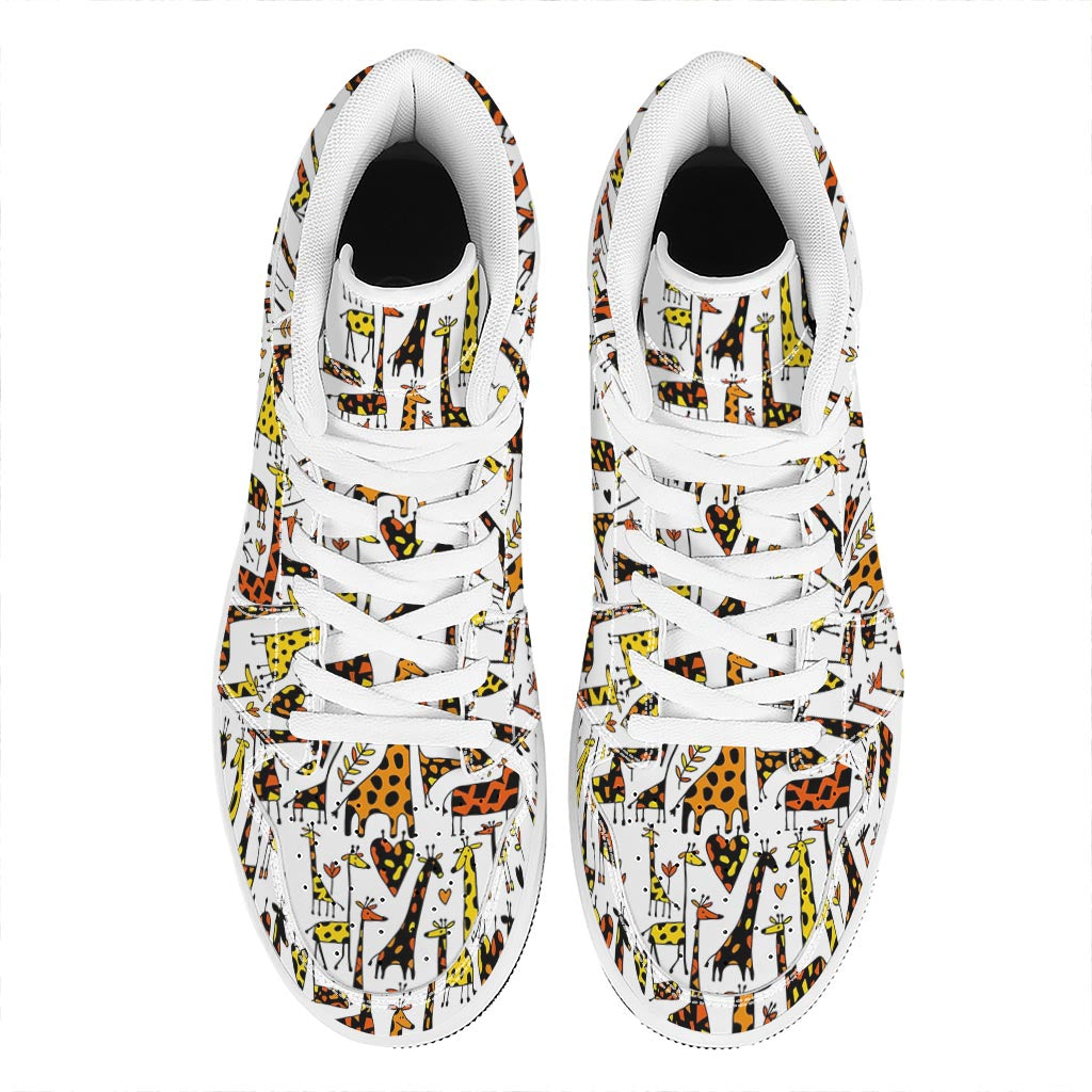 Cartoon Giraffe Pattern Print High Top Leather Sneakers