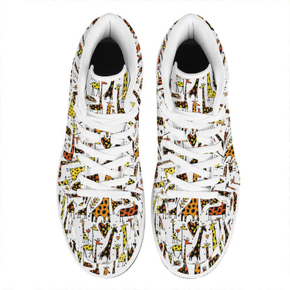 Cartoon Giraffe Pattern Print High Top Leather Sneakers