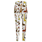 Cartoon Giraffe Pattern Print High-Waisted Pocket Leggings