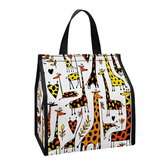 Cartoon Giraffe Pattern Print Insulated Lunch Tote