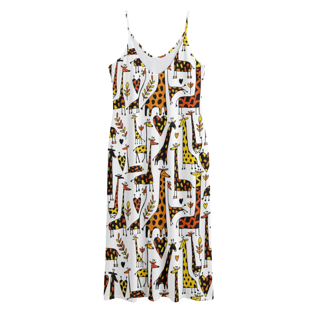Cartoon Giraffe Pattern Print Jersey Midi Cami Dress