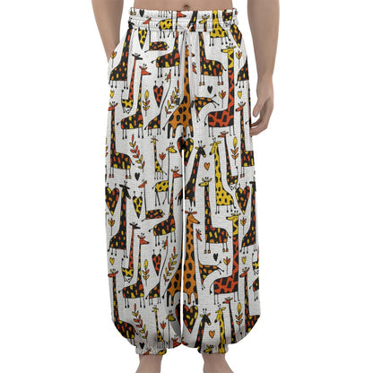 Cartoon Giraffe Pattern Print Lantern Pants