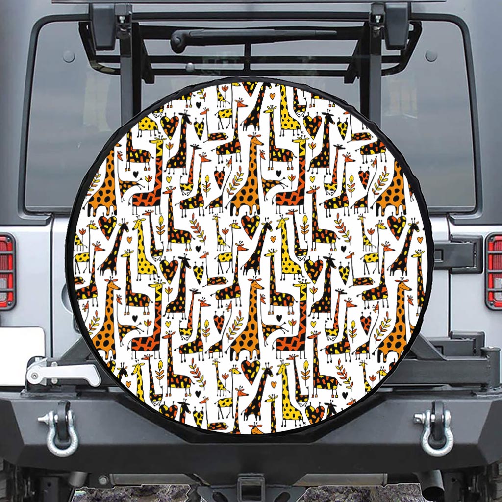 Cartoon Giraffe Pattern Print Leather Spare Tire Cover