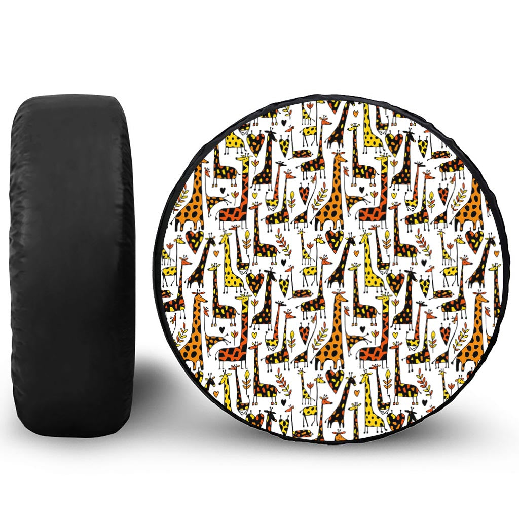 Cartoon Giraffe Pattern Print Leather Spare Tire Cover