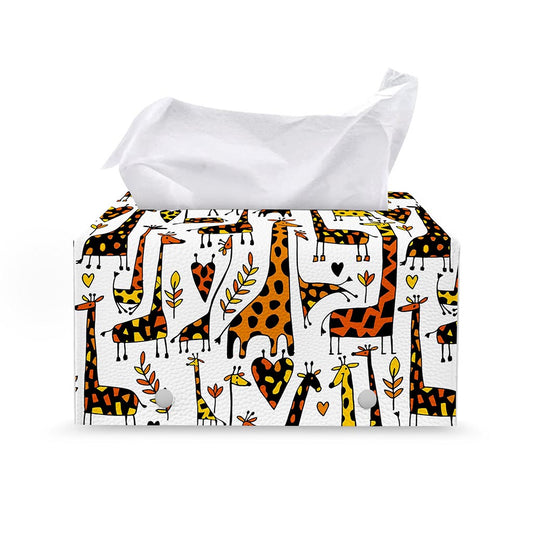 Cartoon Giraffe Pattern Print Leather Tissue Box Cover