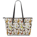 Cartoon Giraffe Pattern Print Leather Tote Bag With Zipper