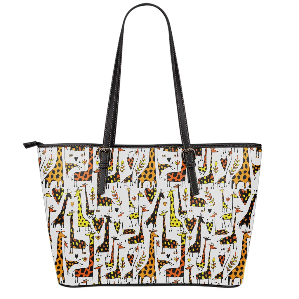 Cartoon Giraffe Pattern Print Leather Tote Bag