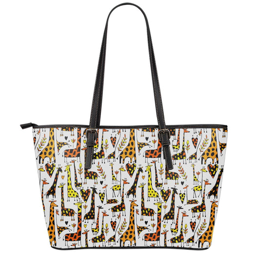 Cartoon Giraffe Pattern Print Leather Tote Bag