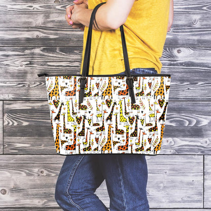Cartoon Giraffe Pattern Print Leather Tote Bag