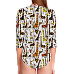 Cartoon Giraffe Pattern Print Long Sleeve Swimsuit