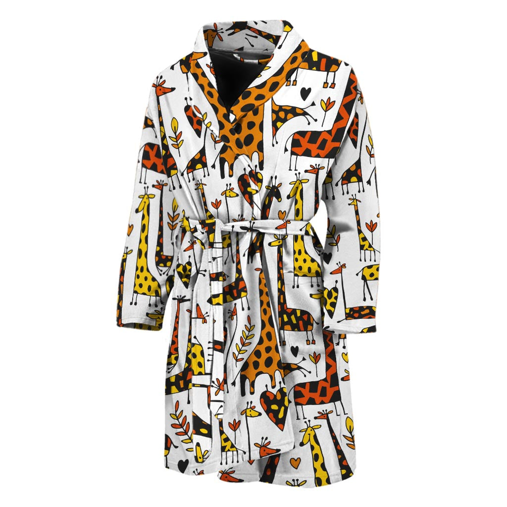 Cartoon Giraffe Pattern Print Men's Bathrobe