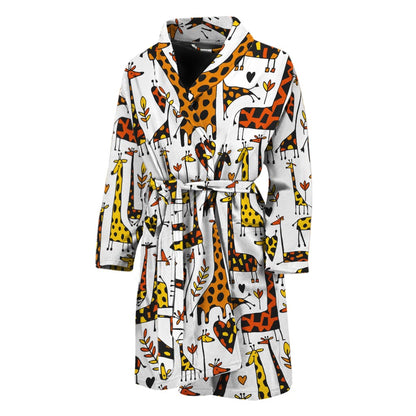 Cartoon Giraffe Pattern Print Men's Bathrobe