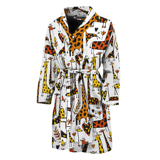 Cartoon Giraffe Pattern Print Men's Bathrobe