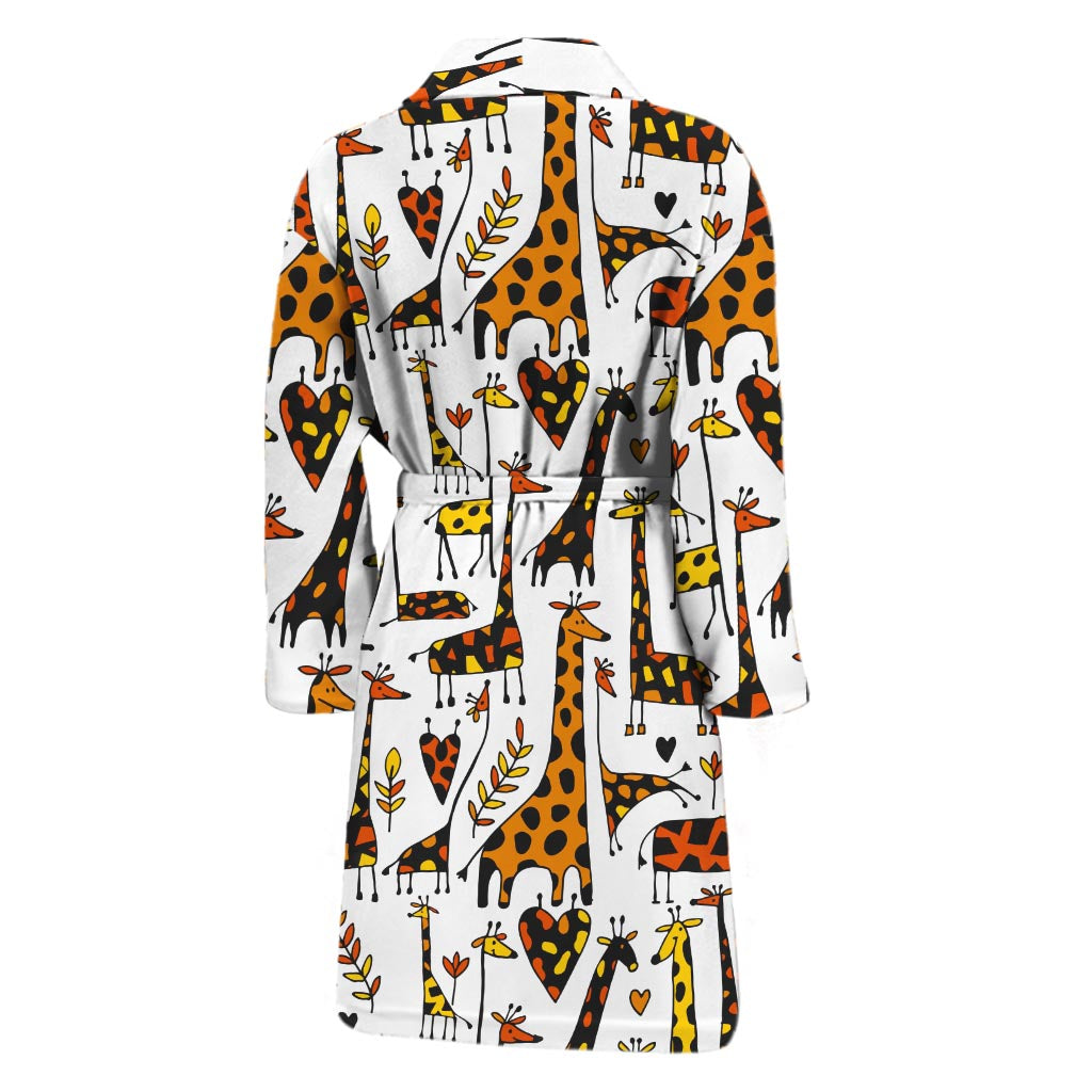 Cartoon Giraffe Pattern Print Men's Bathrobe
