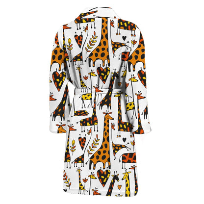 Cartoon Giraffe Pattern Print Men's Bathrobe