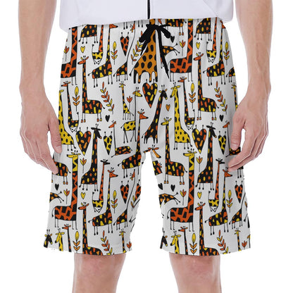 Cartoon Giraffe Pattern Print Men's Beach Shorts