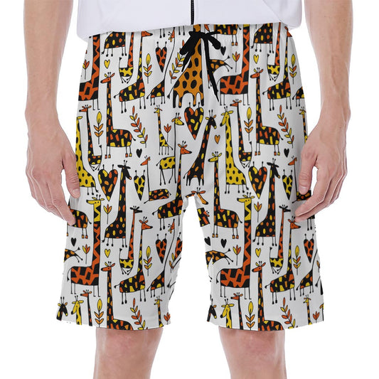 Cartoon Giraffe Pattern Print Men's Beach Shorts
