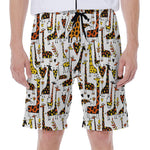 Cartoon Giraffe Pattern Print Men's Beach Shorts