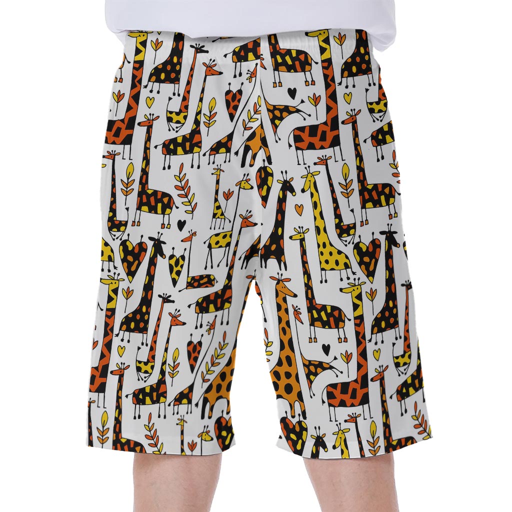 Cartoon Giraffe Pattern Print Men's Beach Shorts