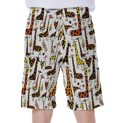 Cartoon Giraffe Pattern Print Men's Beach Shorts
