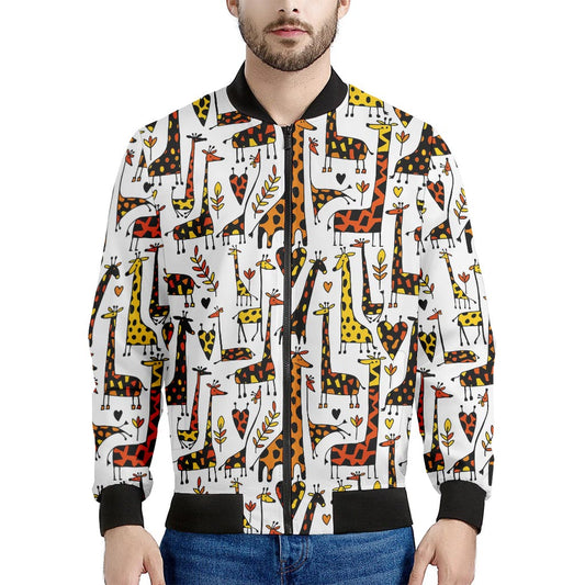 Cartoon Giraffe Pattern Print Men's Bomber Jacket