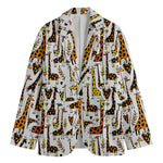 Cartoon Giraffe Pattern Print Men's Cotton Blazer