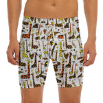 Cartoon Giraffe Pattern Print Men's Long Boxer Briefs