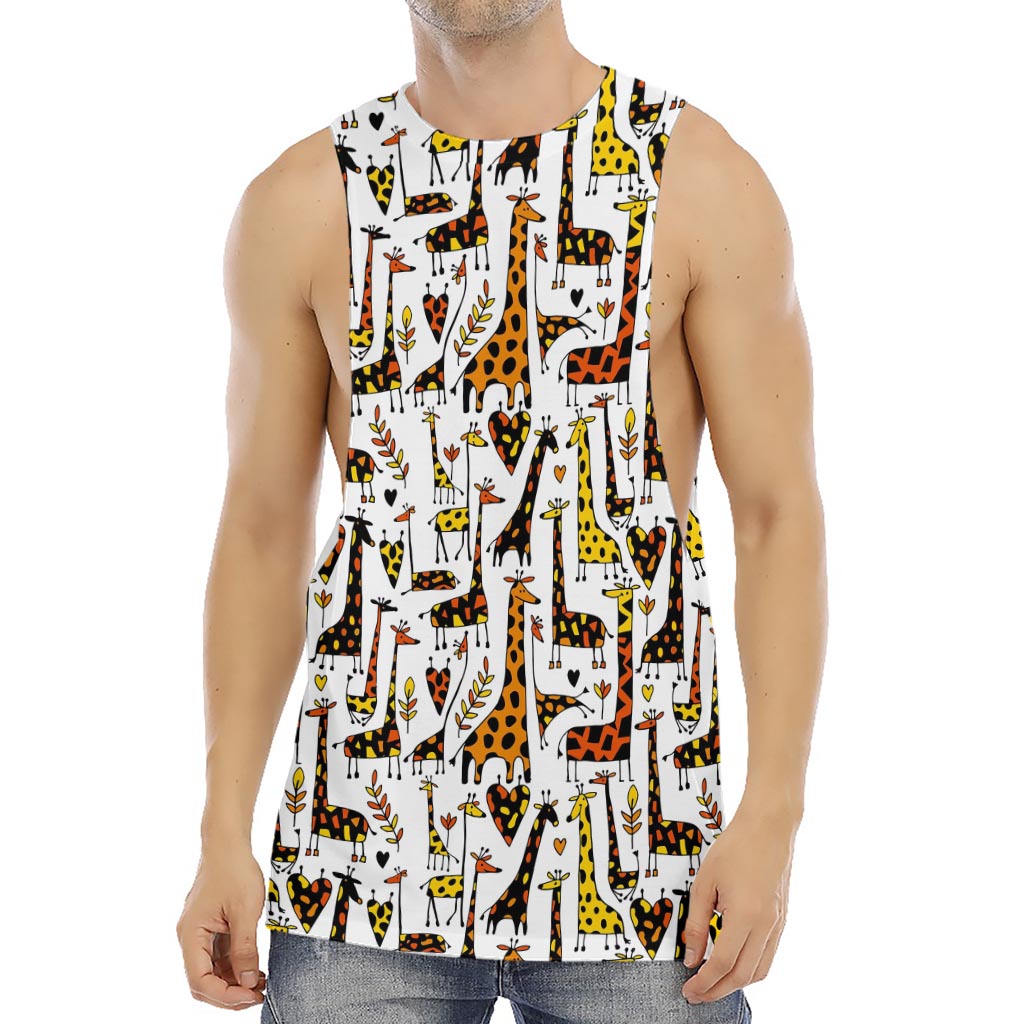 Cartoon Giraffe Pattern Print Men's Muscle Tank Top