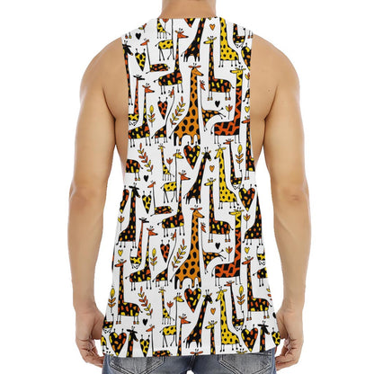 Cartoon Giraffe Pattern Print Men's Muscle Tank Top