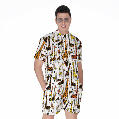 Cartoon Giraffe Pattern Print Men's Rompers