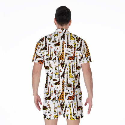 Cartoon Giraffe Pattern Print Men's Rompers