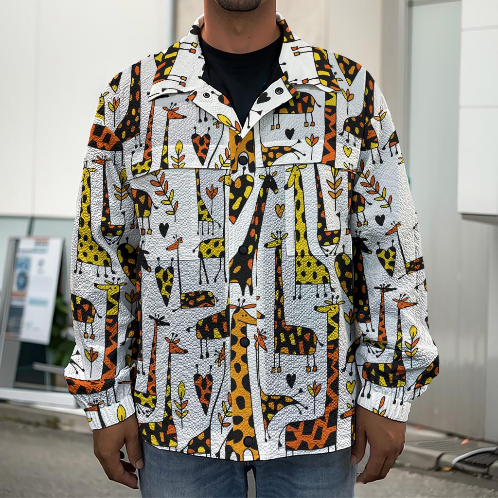 Cartoon Giraffe Pattern Print Men's Shirt Jacket