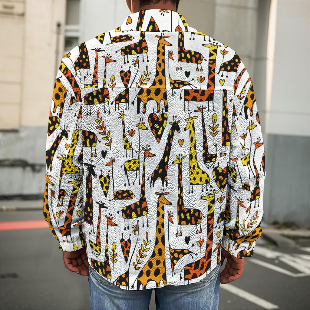 Cartoon Giraffe Pattern Print Men's Shirt Jacket