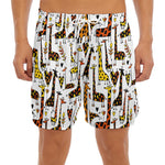 Cartoon Giraffe Pattern Print Men's Split Running Shorts