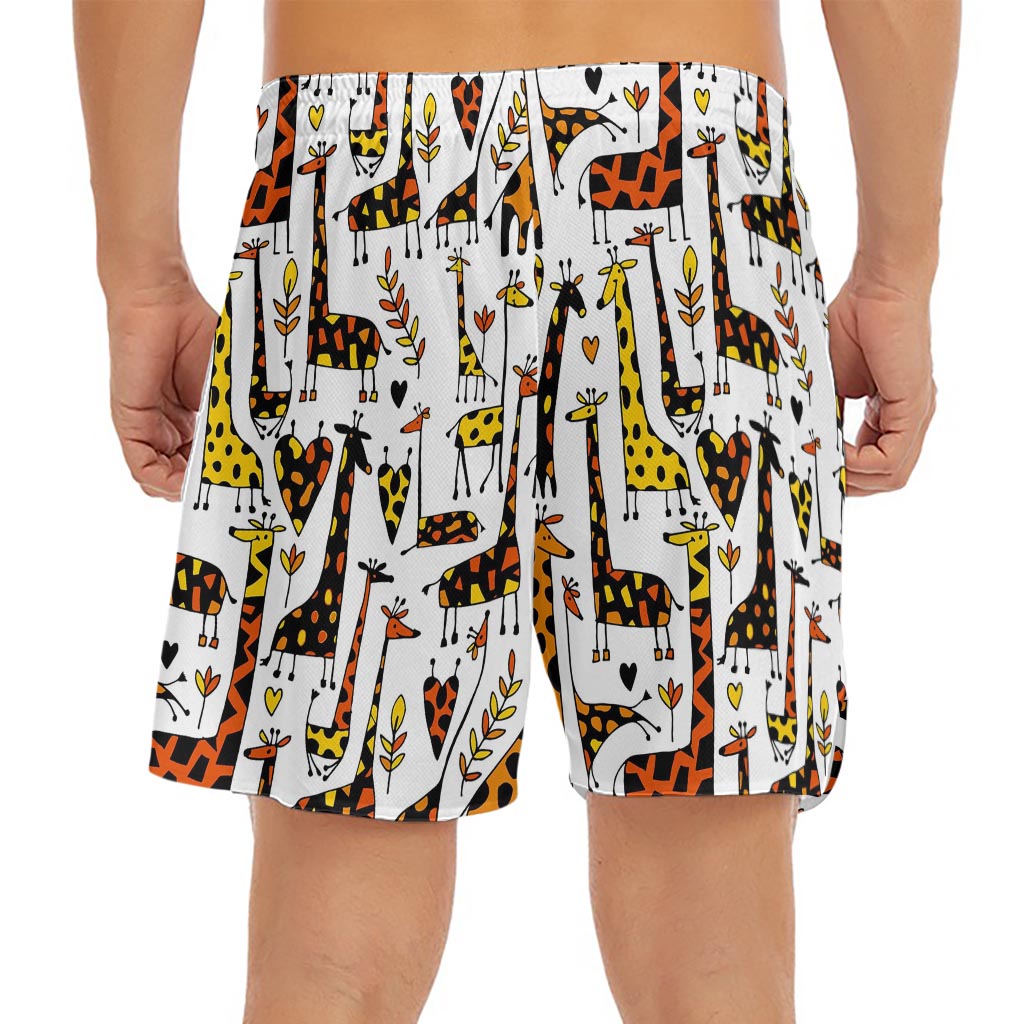 Cartoon Giraffe Pattern Print Men's Split Running Shorts