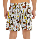 Cartoon Giraffe Pattern Print Men's Split Running Shorts