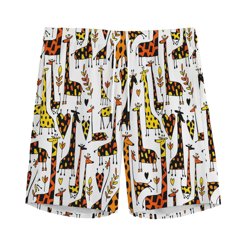 Cartoon Giraffe Pattern Print Men's Sports Shorts