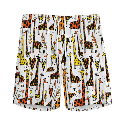 Cartoon Giraffe Pattern Print Men's Sports Shorts