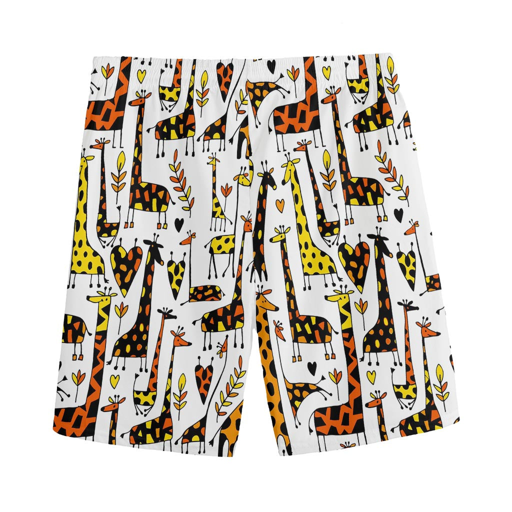 Cartoon Giraffe Pattern Print Men's Sports Shorts