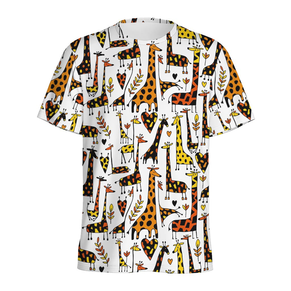 Cartoon Giraffe Pattern Print Men's Sports T-Shirt