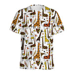 Cartoon Giraffe Pattern Print Men's Sports T-Shirt