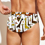 Cartoon Giraffe Pattern Print Men's Swim Briefs