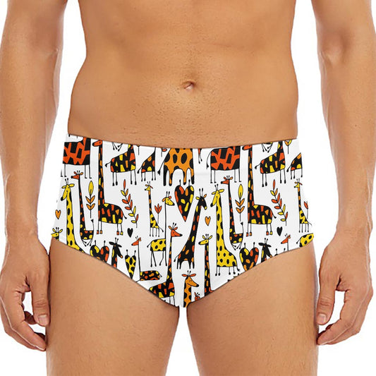 Cartoon Giraffe Pattern Print Men's Triangle Swim Briefs