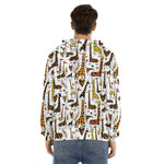 Cartoon Giraffe Pattern Print Men's Velvet Pullover Hoodie