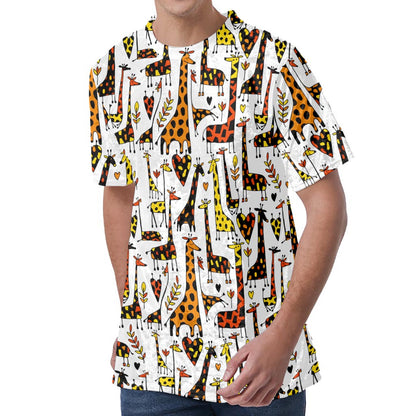 Cartoon Giraffe Pattern Print Men's Velvet T-Shirt