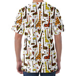 Cartoon Giraffe Pattern Print Men's Velvet T-Shirt