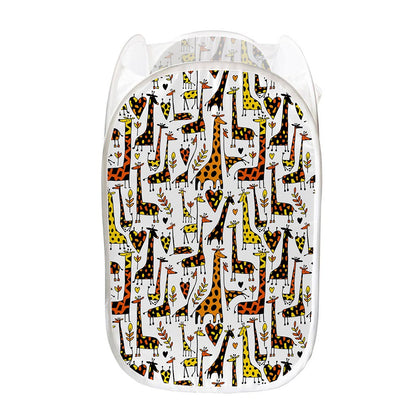 Cartoon Giraffe Pattern Print Mesh Laundry Hamper