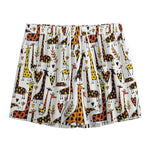 Cartoon Giraffe Pattern Print Mesh Shorts