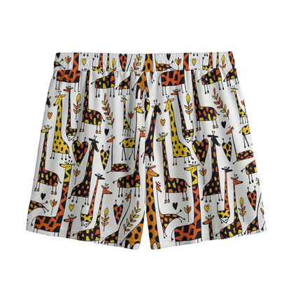 Cartoon Giraffe Pattern Print Mesh Shorts